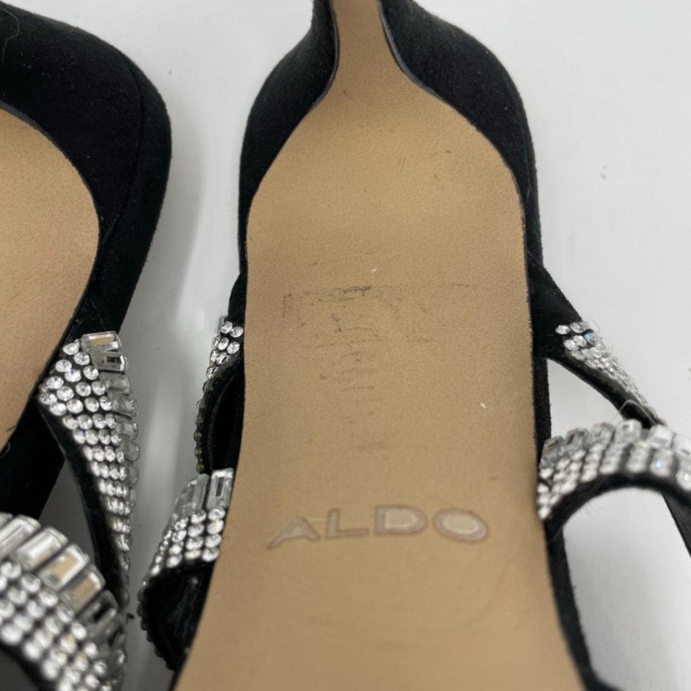 Aldo Womens Black Suede Leather Rhinestone Straps Slide Heels Size 8 "Noawia" - Picture 10 of 11